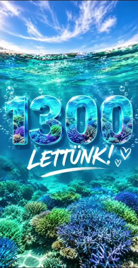 1300-an lettünk feliratú ünnepi grafika korallzátony és tenger háttérrel, a Korallgarázs köszönő videójából